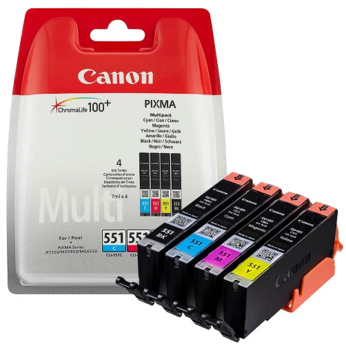 Original Canon CLI-551 / 6509B009 Tinte Schwarz Cyan Magenta Gelb bis zu 3000 Seiten 7ml 4er-Pack