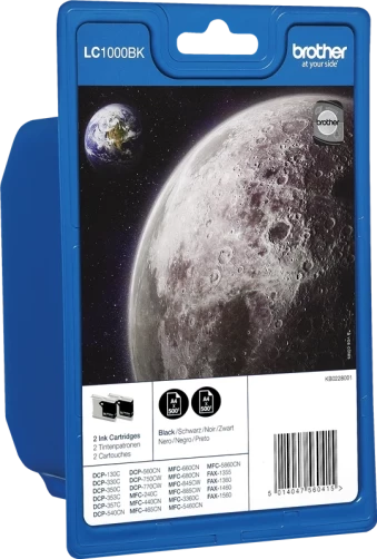 Original Brother LC-1000BK / LC1000BKBP2DR Tinte Schwarz Multipack