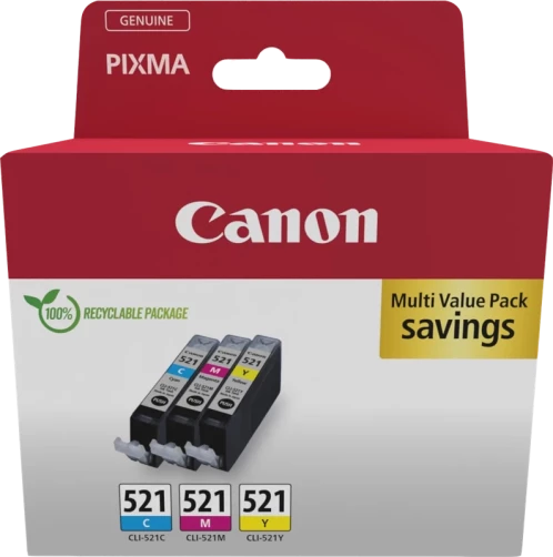 Original Canon CLI-521 / 2934B015 Tinte Schwarz Cyan Magenta Gelb Multipack
